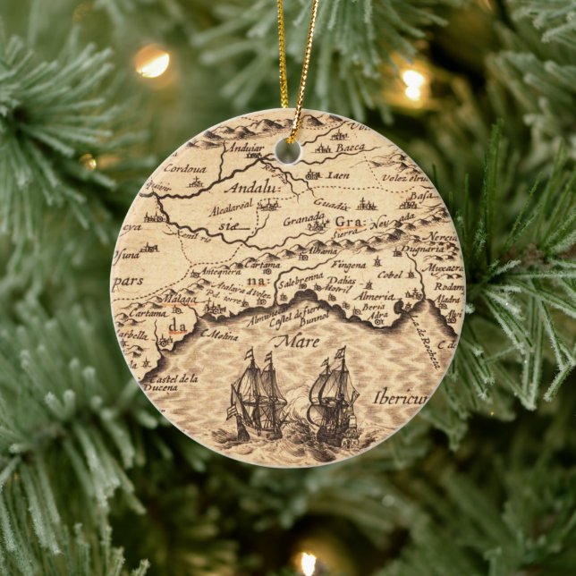 Antique Old Map Inspired (3) Ceramic Tree Decoration (Tree)