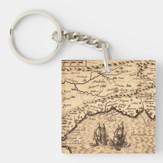 Antique Old Map Inspired (3) Key Ring (Front)