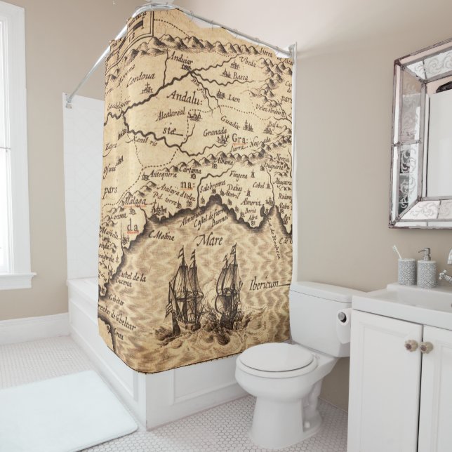 Antique Old Map Inspired (3) Shower Curtain (In Situ)