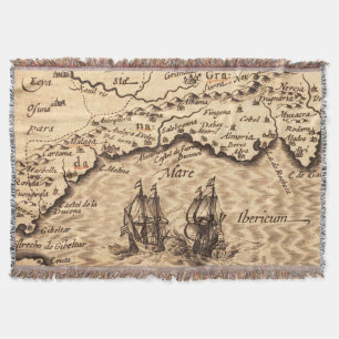 Antique Old Map Inspired (3) Throw Blanket