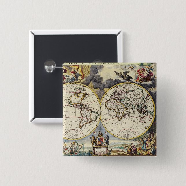 Antique Old Map Inspired (4) 15 Cm Square Badge (Front & Back)