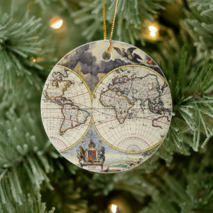 Antique Old Map Inspired (4) Ceramic Tree Decoration
