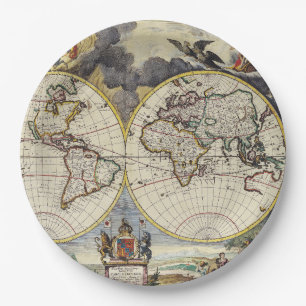 Antique Old Map Inspired (4) Paper Plate