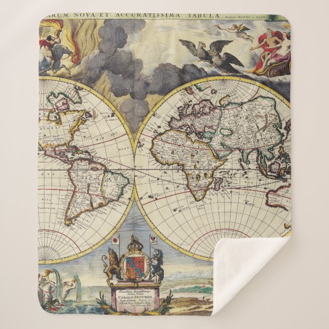Antique Old Map Inspired (4) Sherpa Blanket (Front)