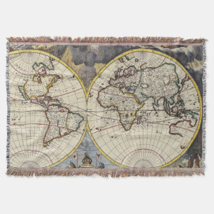 Antique Old Map Inspired (4) Throw Blanket