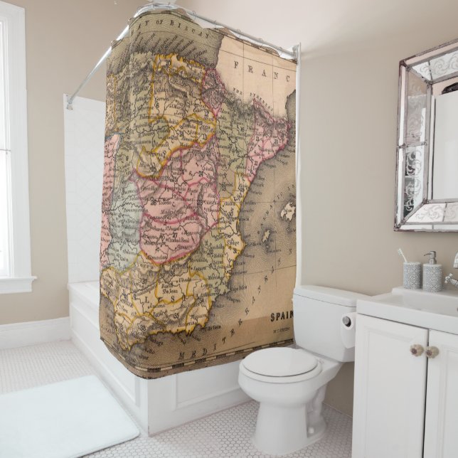 Antique Old Map Inspired (5) Shower Curtain (In Situ)