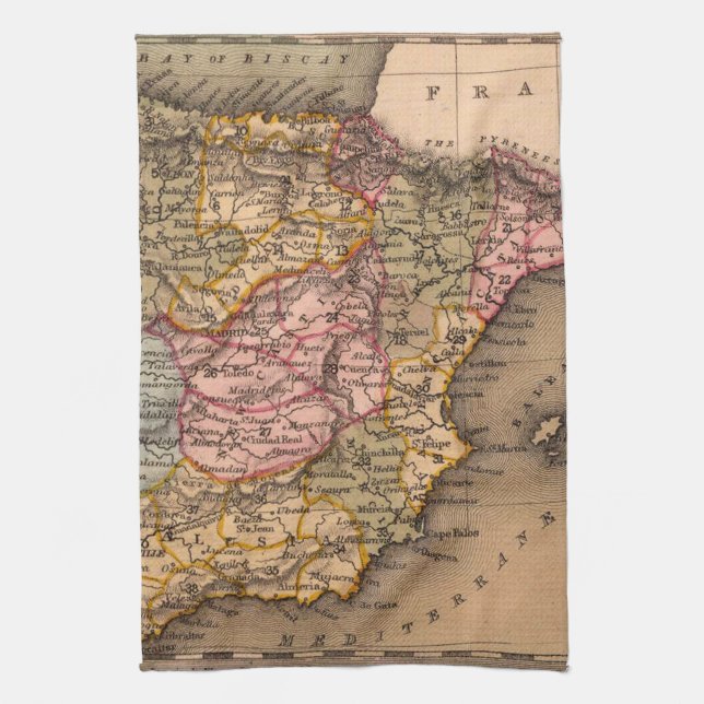 Antique Old Map Inspired (5) Tea Towel (Vertical)