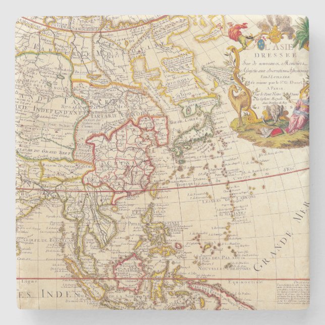 Antique Old Map Inspired (6) Stone Coaster (Front)