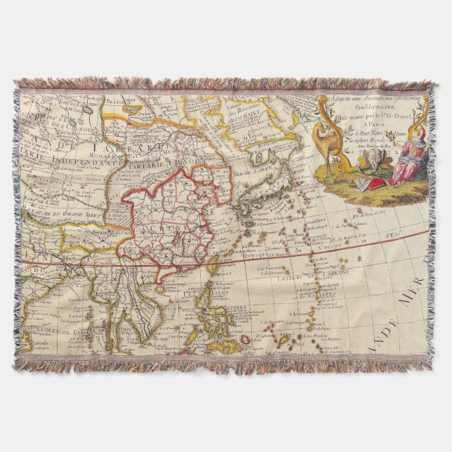 Antique Old Map Inspired (6) Throw Blanket (Front)