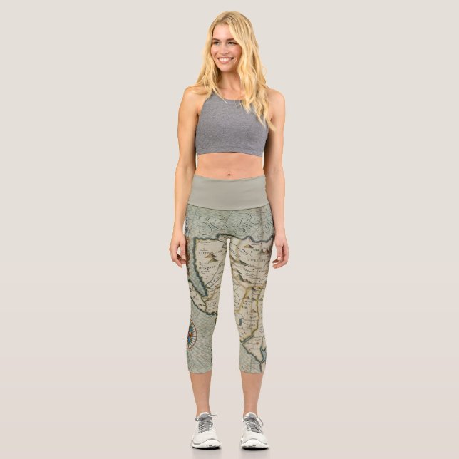 Antique Old Map Inspired (7) Capri Leggings (Front)