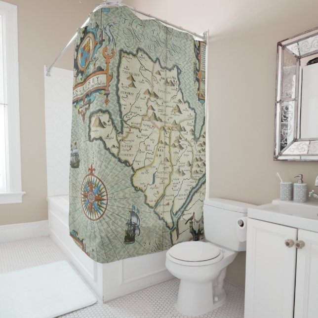 Antique Old Map Inspired (7) Shower Curtain (In Situ)