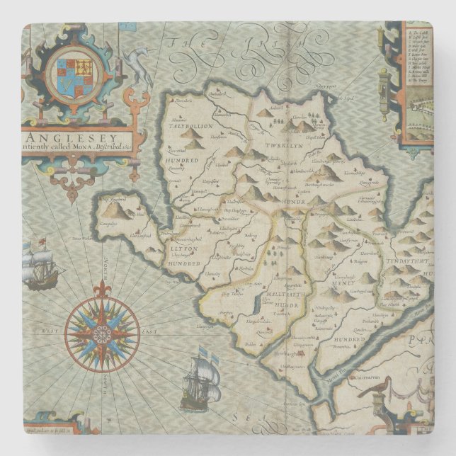 Antique Old Map Inspired (7) Stone Coaster (Front)