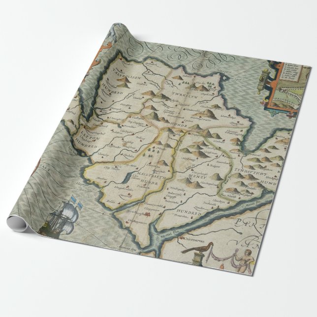 Antique Old Map Inspired (7) Wrapping Paper (Unrolled)