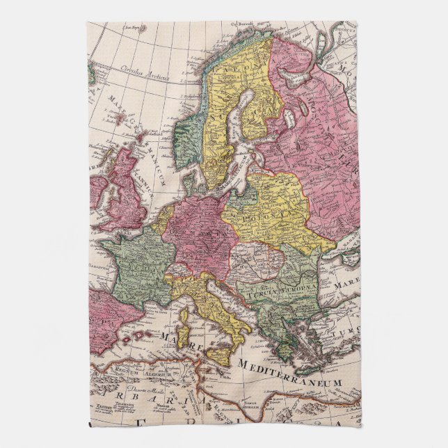 Antique Old Map Inspired (9) Tea Towel (Vertical)