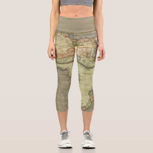 Antique Old Map Inspired Capri Leggings