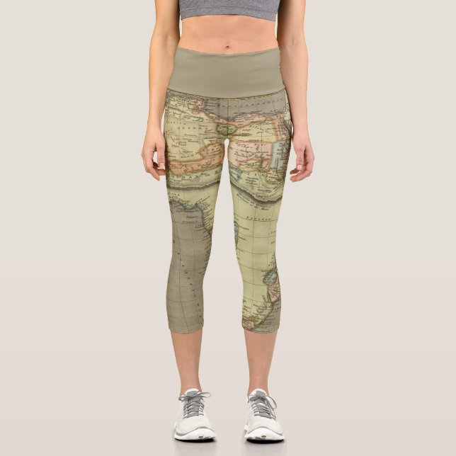 Antique Old Map Inspired Capri Leggings (Front)