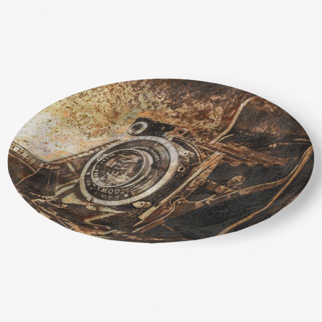 Antique Old Photo Camera Paper Plate (Angled)