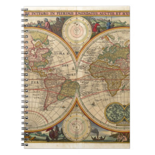 Antique old rare and historic world map notebook