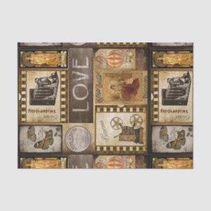 Antique old vintage movie collage paintings butter tissue paper