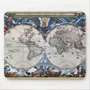 Antique old world map 1664 Restored Mouse Mat
