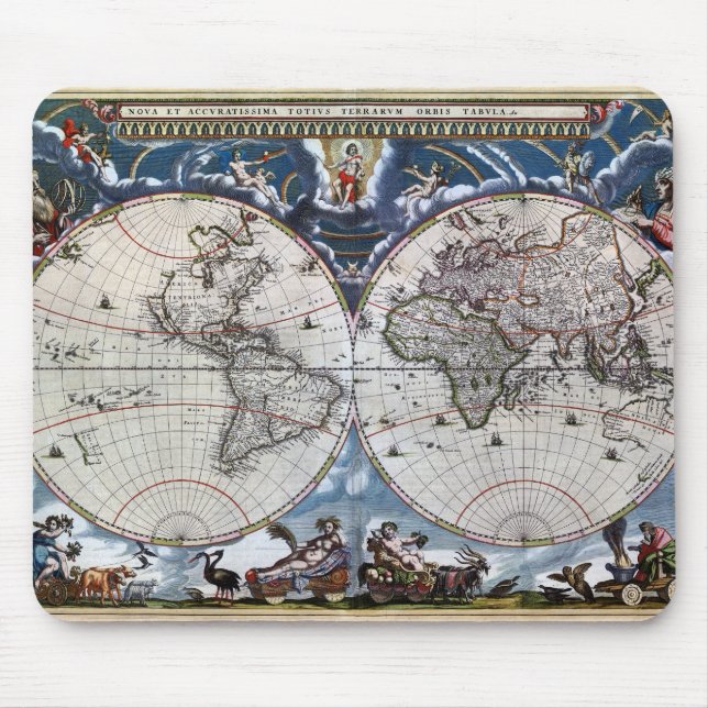 Antique old world map 1664 Restored Mouse Mat (Front)