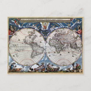 Antique old world map 1664 Restored Postcard
