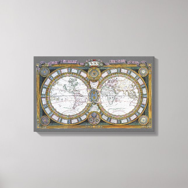 Antique Old World Map by Claude Auguste Berey Canvas Print (Front)