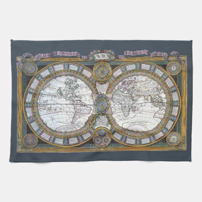 Antique Old World Map by Claude Auguste Berey Tea Towel (Horizontal)