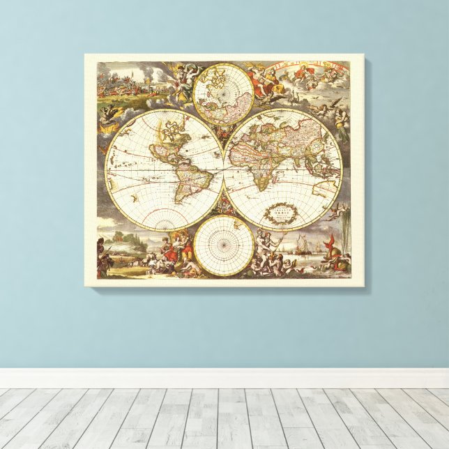 Antique Old World Map by Frederick de Wit, c. 1680 Canvas Print (Insitu(Wood Floor))