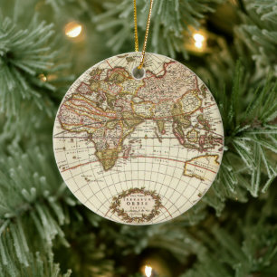 Antique Old World Map by Frederick de Wit, c. 1680 Ceramic Tree Decoration