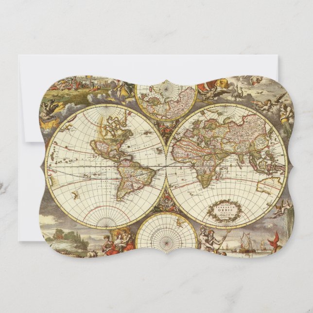 Antique Old World Map by Frederick de Wit, c. 1680 Invitation (Front)