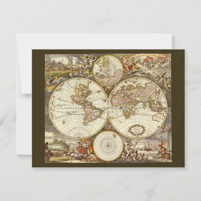 Antique Old World Map by Frederick de Wit, c. 1680 Invitation (Front)