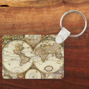 Antique Old World Map by Frederick de Wit, c. 1680 Key Ring