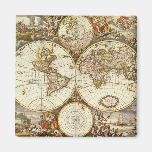 Antique Old World Map by Frederick de Wit, c. 1680 Magnet (Front)