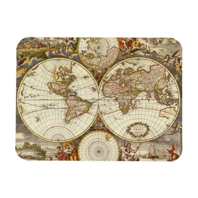Antique Old World Map by Frederick de Wit, c. 1680 Magnet (Horizontal)