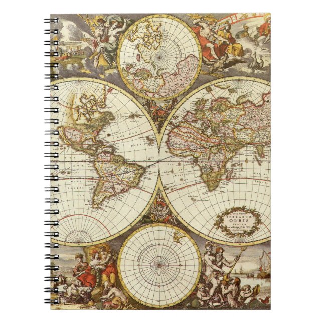Antique Old World Map by Frederick de Wit, c. 1680 Notebook (Front)