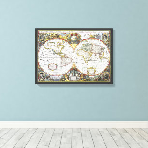 Antique Old World Map by Hendrik Hondius, 1630 Canvas Print