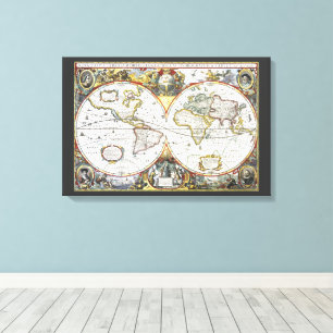 Antique Old World Map by Hendrik Hondius, 1630 Canvas Print