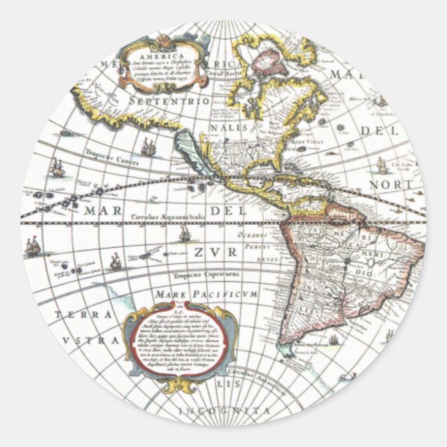Antique Old World Map by Hendrik Hondius, 1630 Classic Round Sticker (Front)