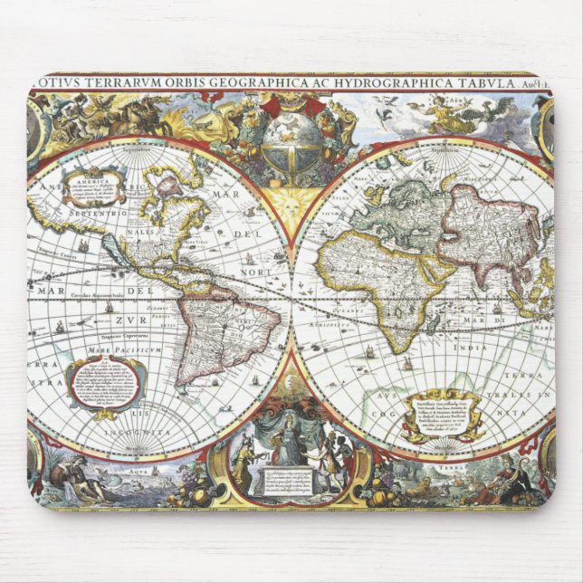 Antique Old World Map by Hendrik Hondius, 1630 Mouse Mat (Front)