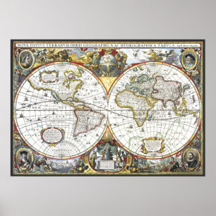 Antique Old World Map by Hendrik Hondius, 1630 Poster