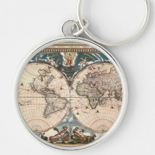 Antique Old World Map History Design Keychain