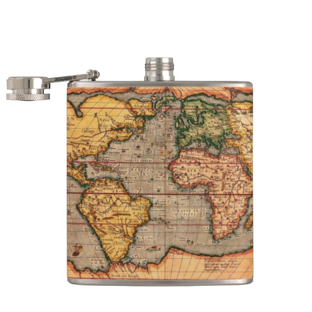 Antique Old World Map History-lover Hip Flask (Opened)