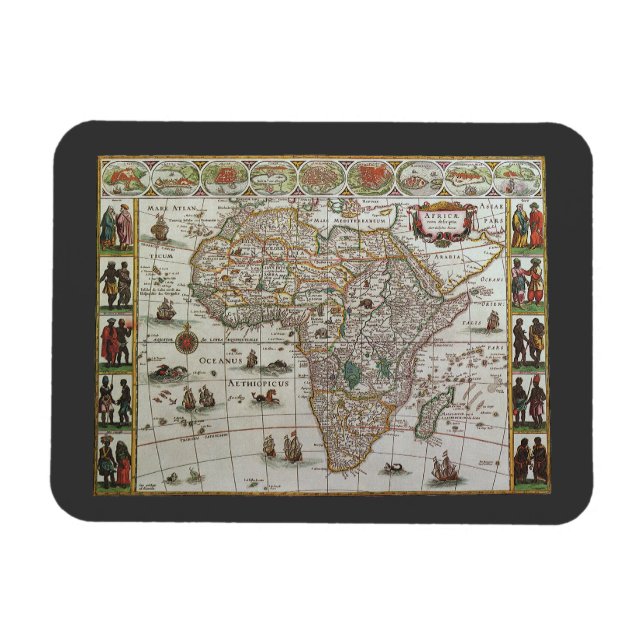 Antique Old World Map of Africa by Blaeu, c.1635 Magnet (Horizontal)
