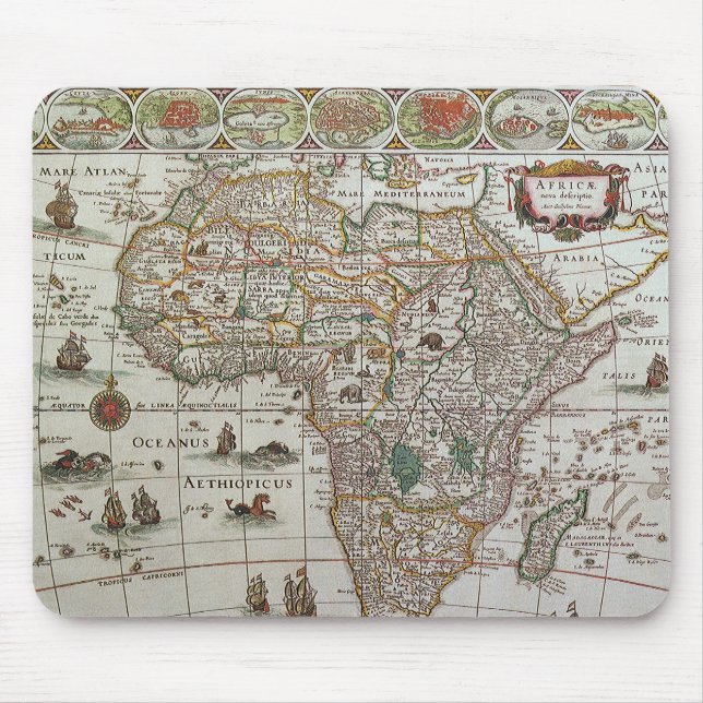 Antique Old World Map of Africa by Blaeu, c.1635 Mouse Mat (Front)