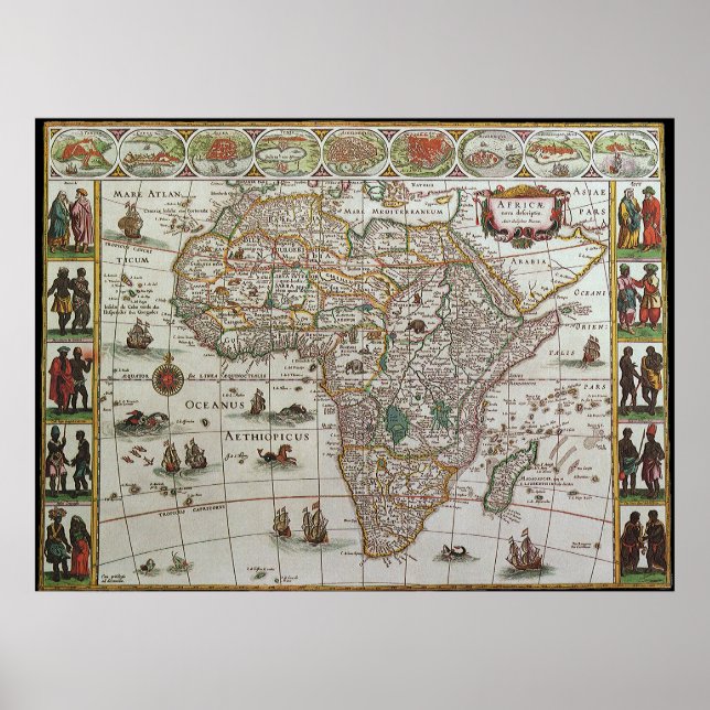 Antique Old World Map of Africa by Blaeu, c.1635 Poster (Front)
