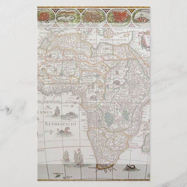 Antique Old World Map of Africa by Blaeu, c.1635 Stationery (Front)