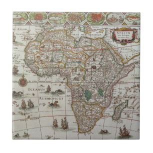 Antique Old World Map of Africa by Blaeu, c.1635 Tile