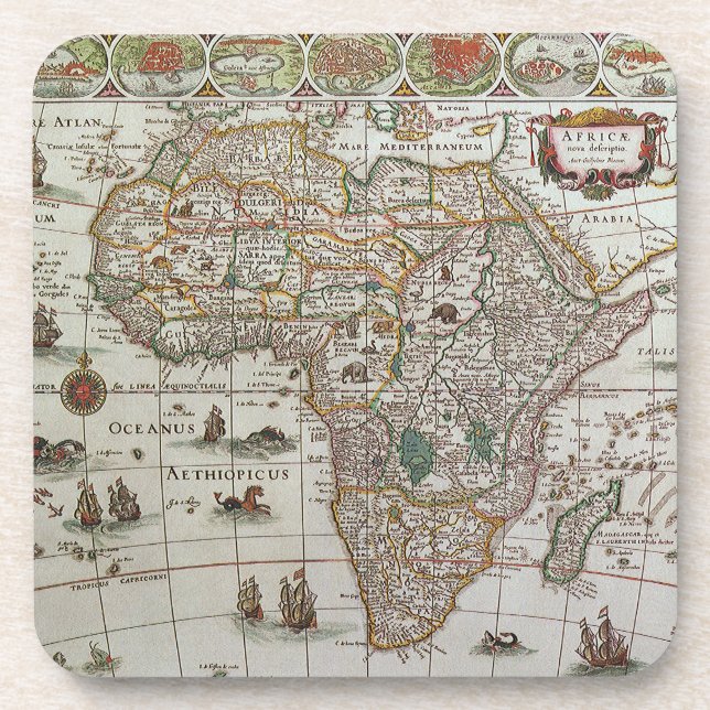 Antique Old World Map of Africa, c. 1635 Coaster (Front)