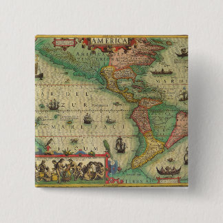 Antique Old World Map of the Americas, 1606 15 Cm Square Badge